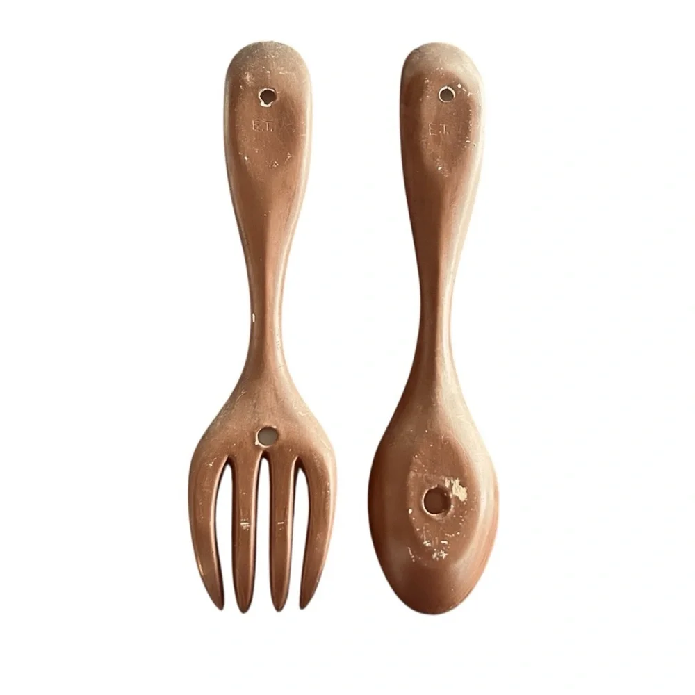 Vintage 1970’s Handcrafted Mushroom Design Fork and Spoon Set Wall Decor